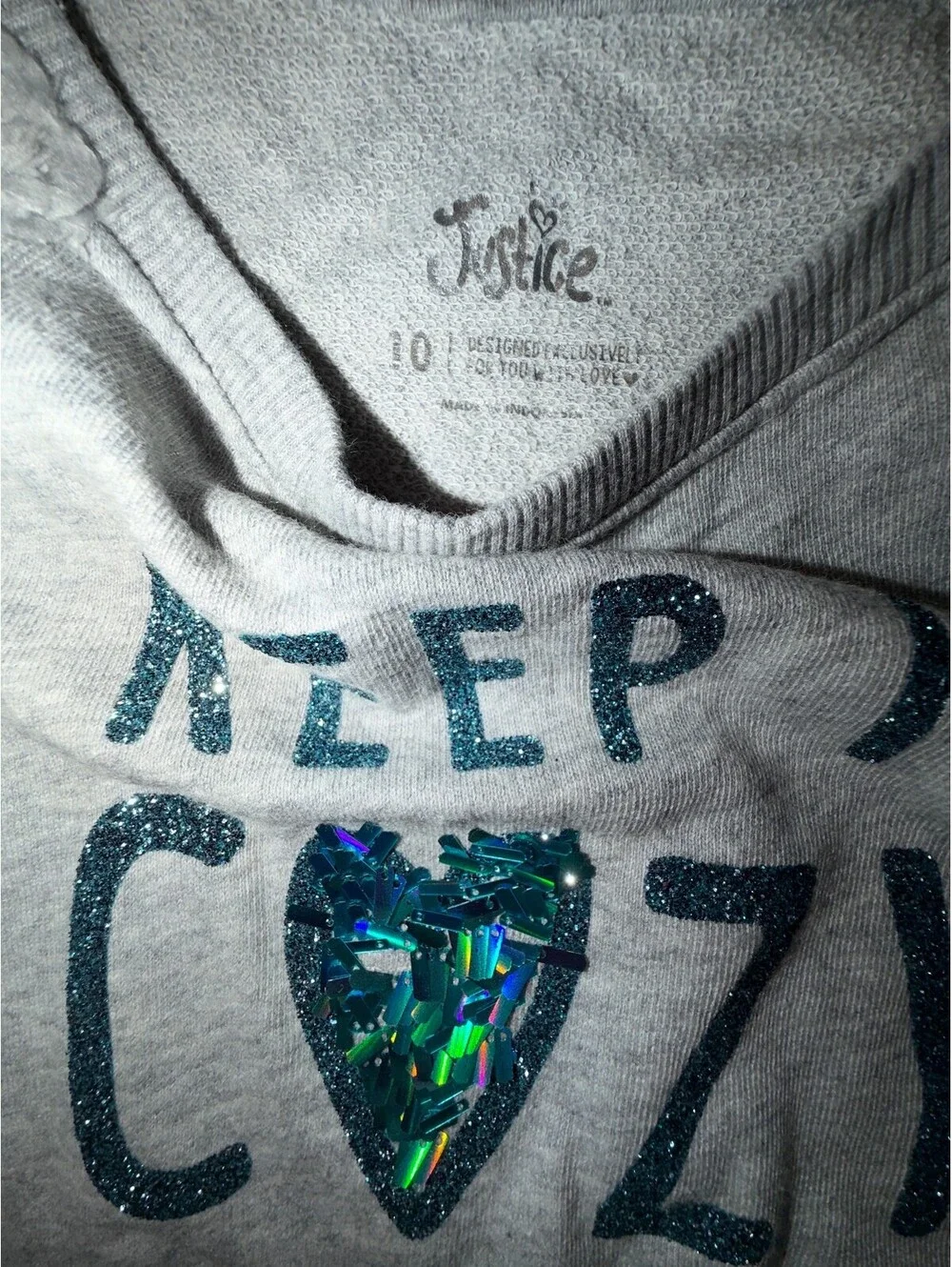 Justice Girls Size 10 Gray Keep It Cozy Sequin Heart Sweatshirt